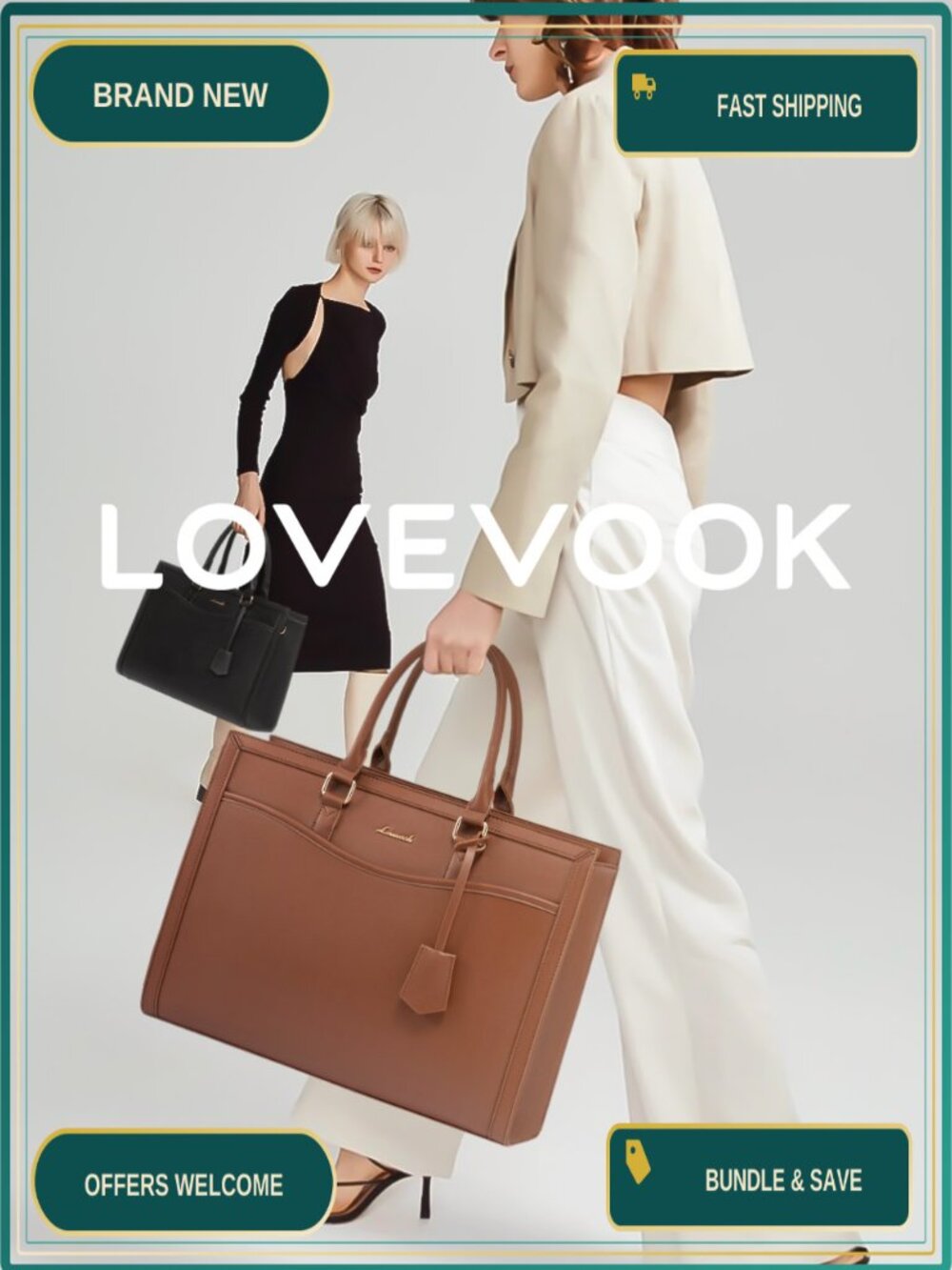LOVEVOOK Laptop Tote Bag Large Work Computer Bag with Cup Holder PU Leather - Picture 6 of 6